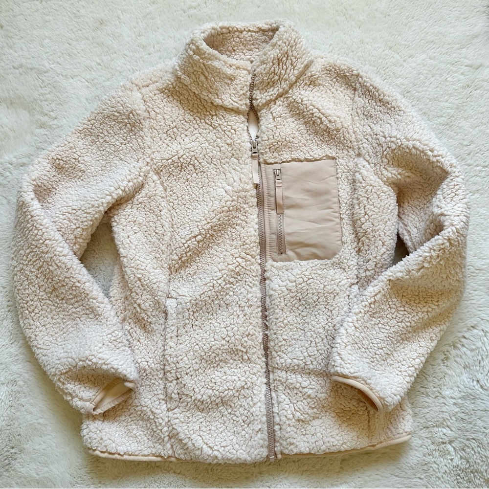 Amazon Essentials Beige Sherpa Fleece Quilted Full Zip Jacket Women's M